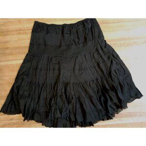 Womens Boho Tiered Peasant Pull On Raw Hem Witchy Size 32W Midi Broom Skirt Blk